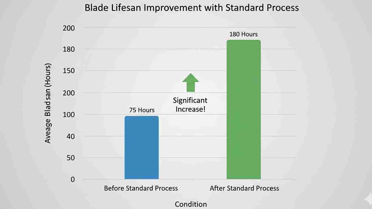 A chart showing the significant increase in blade lifespan after implementing a standard process