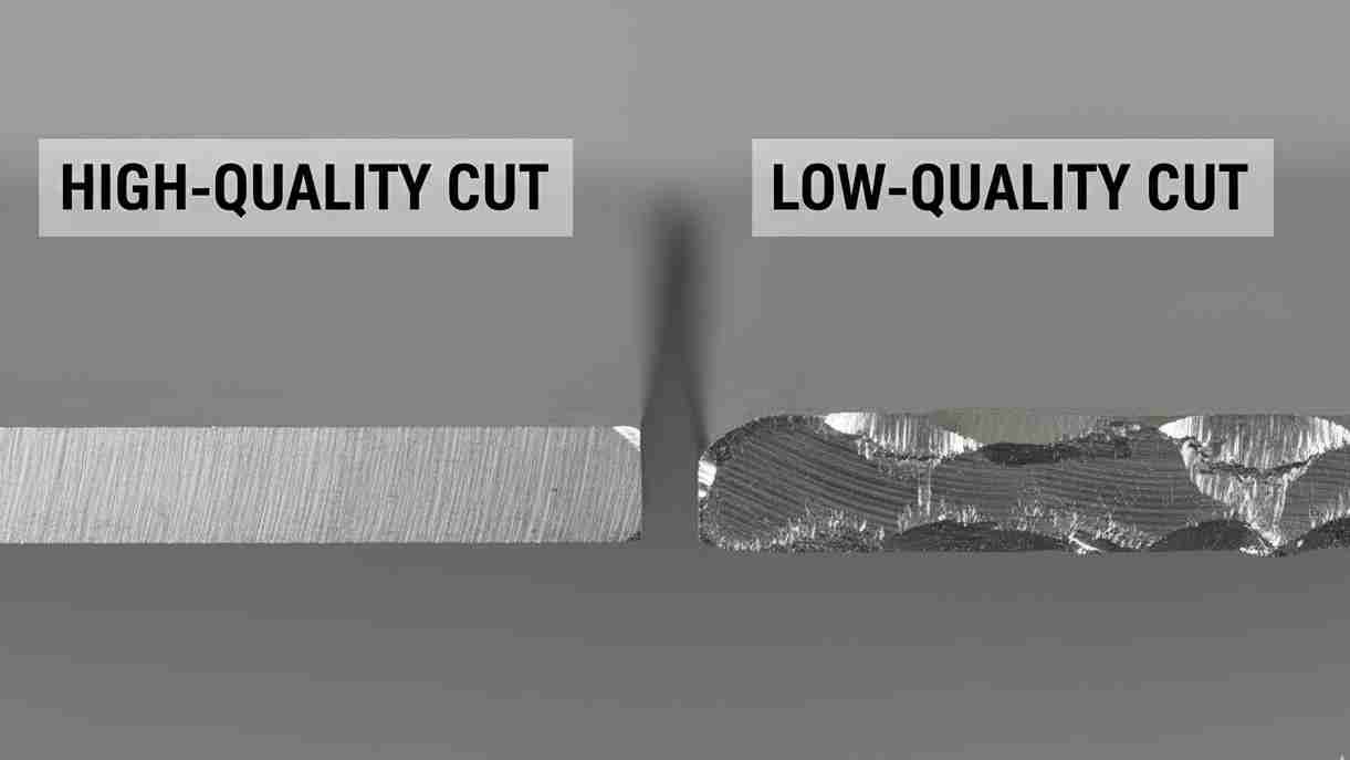 A close-up photo comparing a high-quality shear cut with a low-quality one