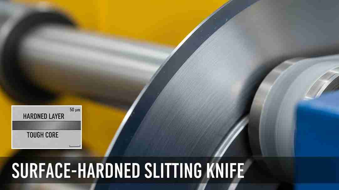 A close-up view of a surface-hardened slitting knife edge