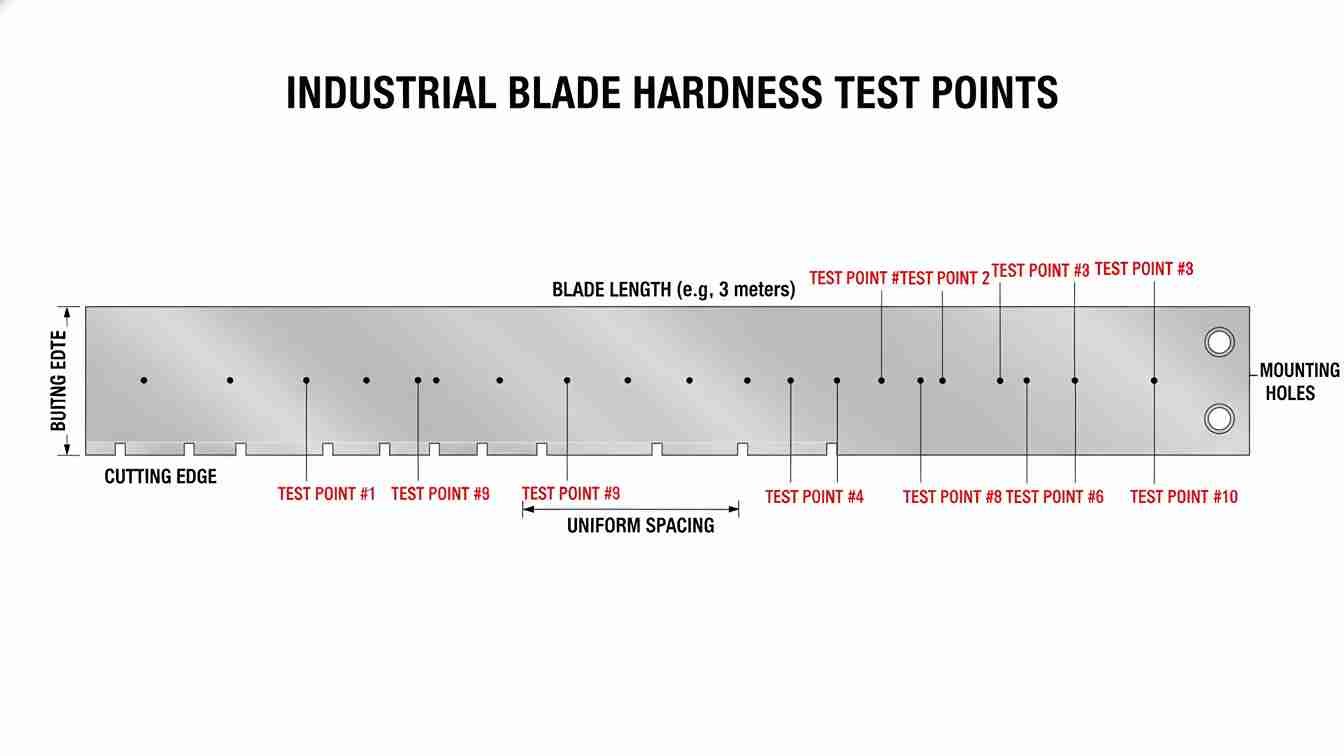 A diagram showing hardness test points on a long industrial blade