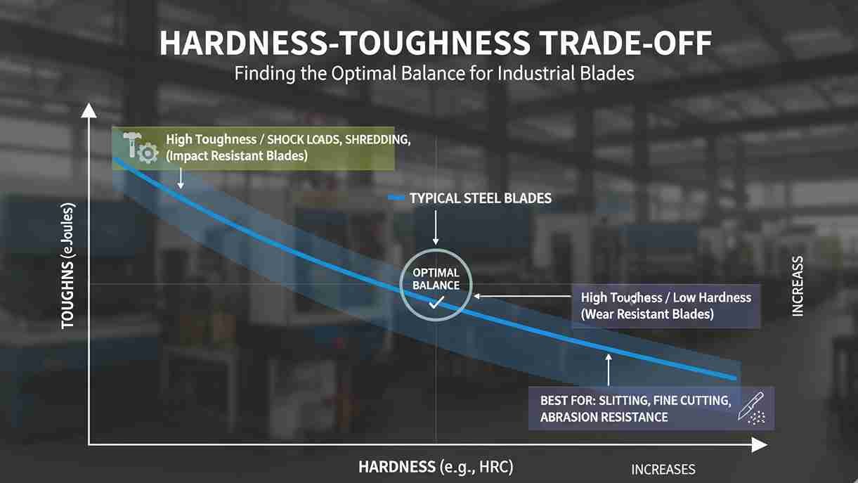 A graphic showing the trade-off between hardness and toughness in blade steel