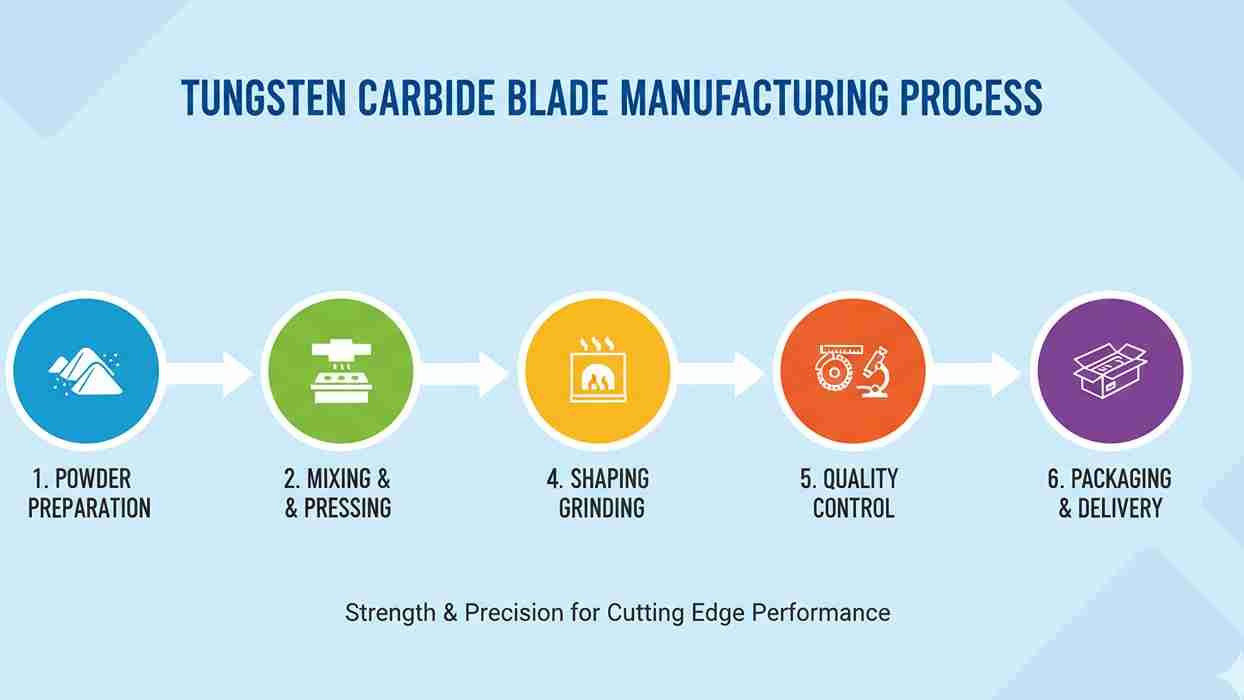 An infographic showing the main stages of tungsten carbide blade manufacturing