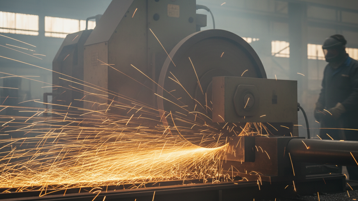 Blurry image of a high-speed cutting machine in operation