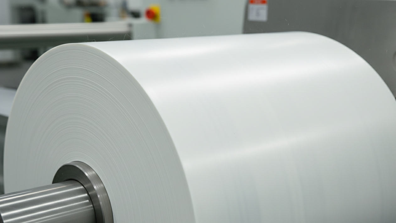 Close-up of a plastic film roll showing its texture