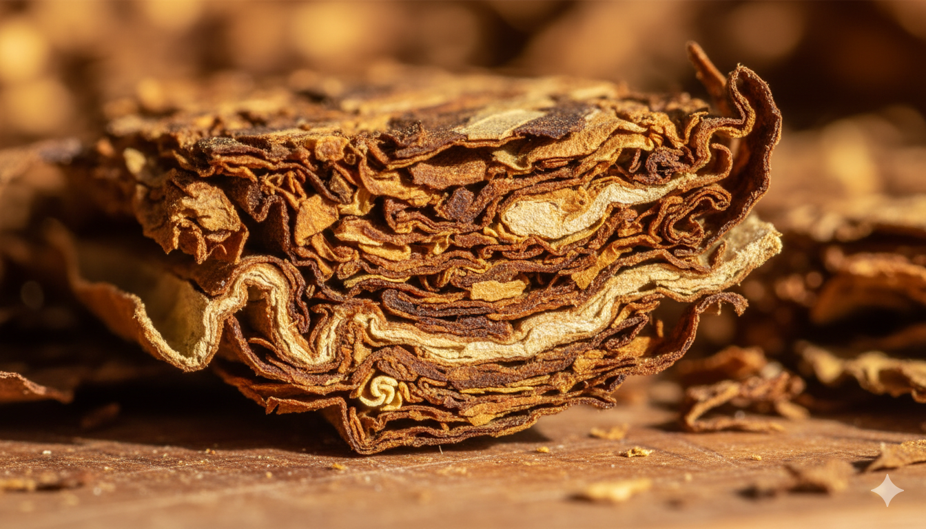 A diagram showing the difference between a precise cut and an imprecise cut on tobacco leaves