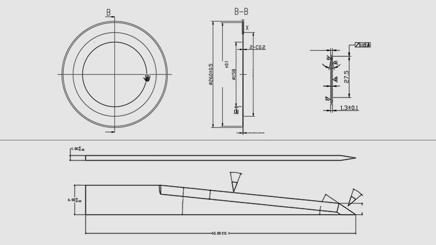 A collection of different profile blades - round, straight, toothed