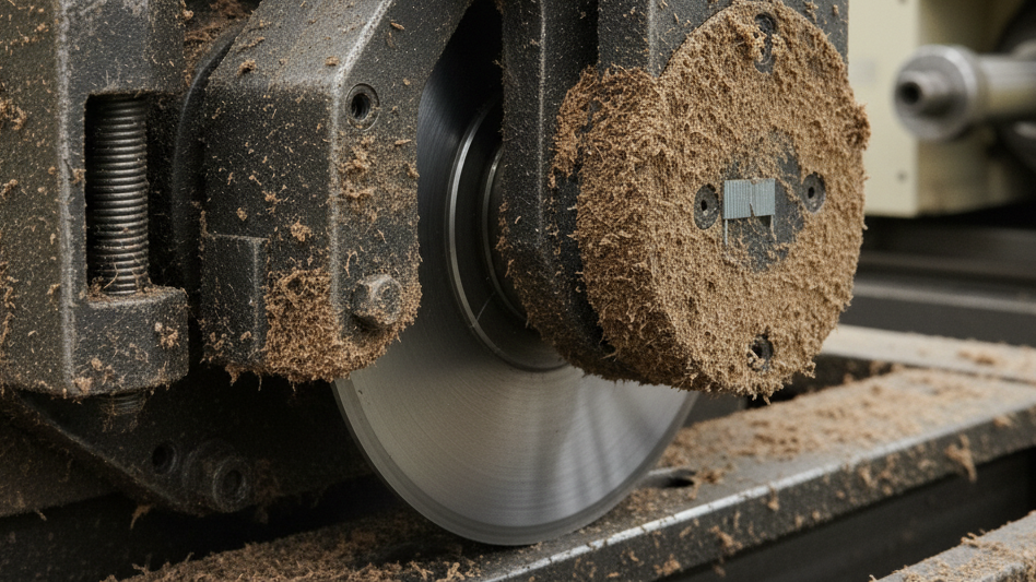 close-up of a dirty blade holder with debris