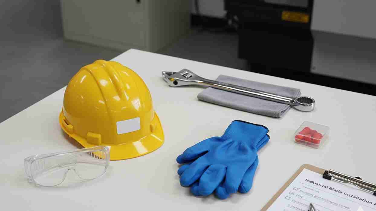 Essential safety gear for blade installation laid out neatly before a job
