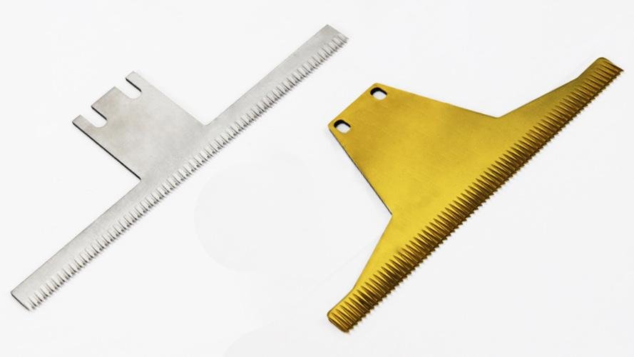 Coated food processing blade with non-stick surface