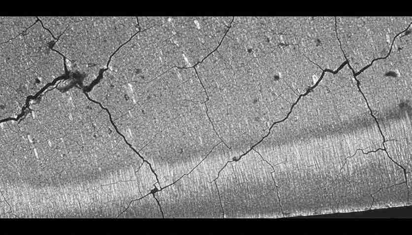 microscopic view of cracks forming on a blade