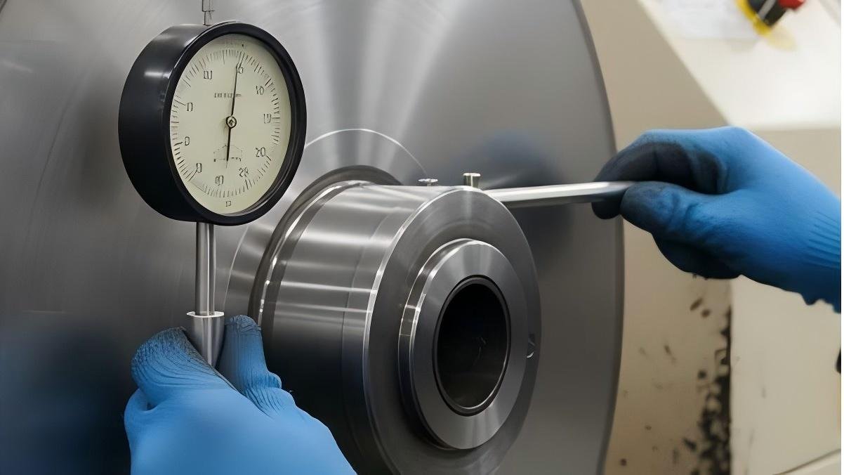 technician using a dial indicator to check blade alignment
