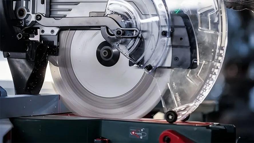 A blade cutting through material at high speed, showing friction