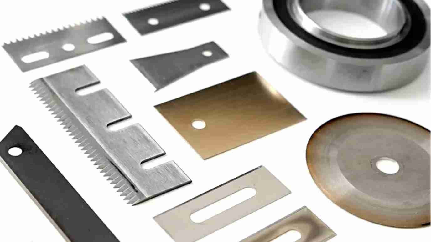 Different industrial blade materials shiny in a row