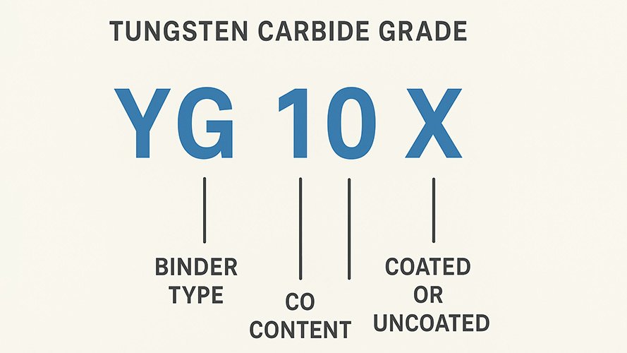 A chart explaining the naming conventions for tungsten carbide grades
